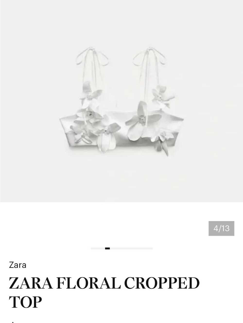 Zara White 3D Floral Tie-Strap Cropped Top